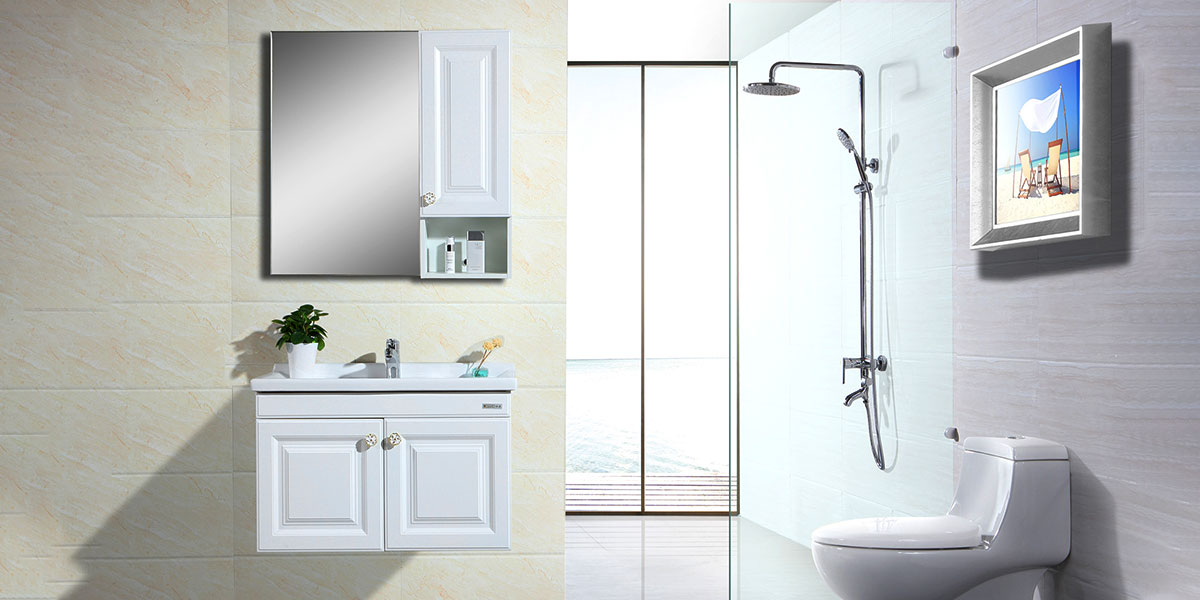 Bàn trang điểm phòng tắm bằng gỗ PVC trắng