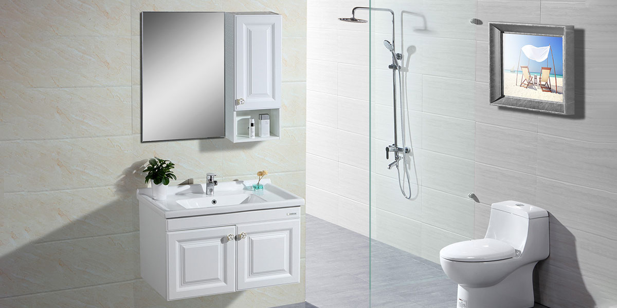 Bàn trang điểm phòng tắm bằng gỗ PVC trắng