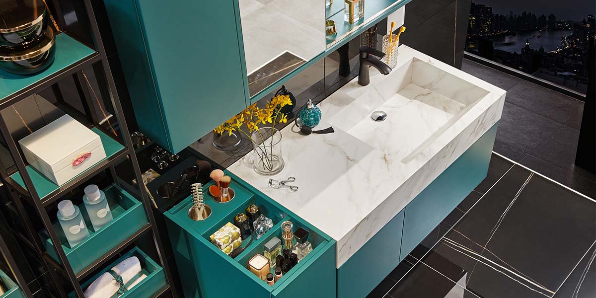 Tủ phòng tắm sơn mài màu xanh đậm Vanity