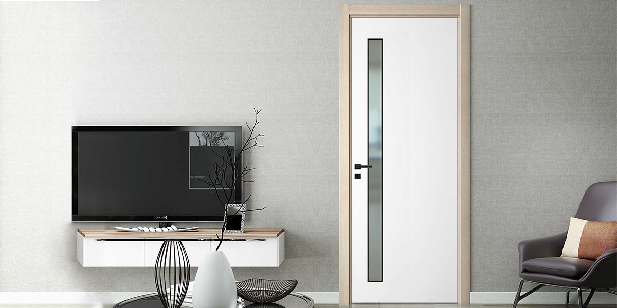 Cửa nội thất PVC tông màu trắng và gỗ Cửa PVC nội thất màu trắng hiện đại với tấm kính