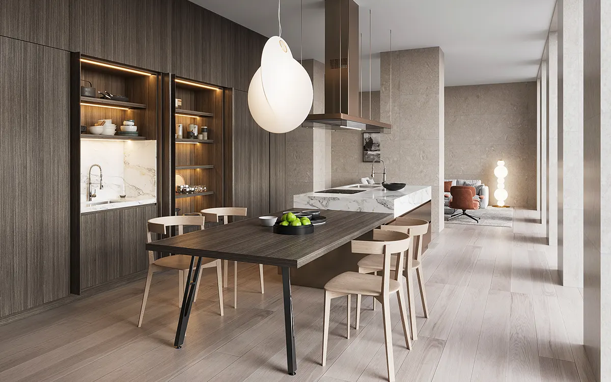 bếp một tường có đảo
