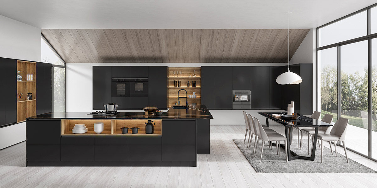 Tủ bếp màu đen mờ hiện đại OBK22-Dark