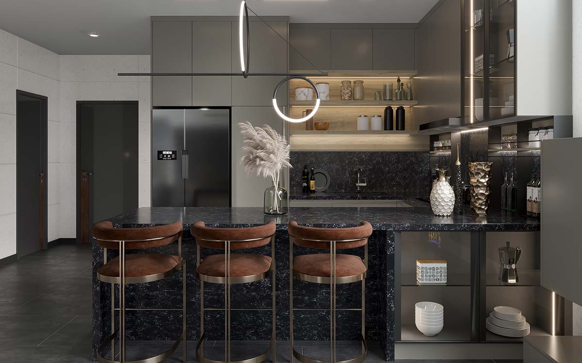 Dovetail Grey Cabinets Peninsula Kitchen Dovetail Grey Cabinets Peninsula Kitchen