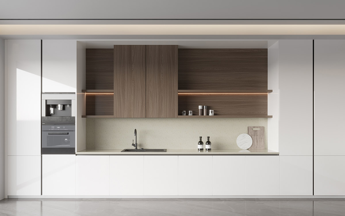 Thiết kế tối giản ấm áp cho nhà bếp bằng gỗ và trắng Thiết kế tối giản ấm áp cho nhà bếp bằng gỗ và trắng