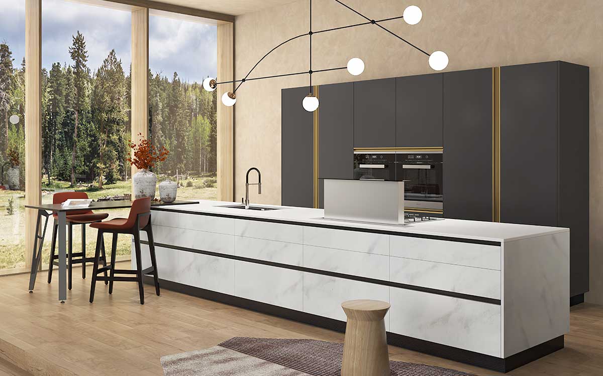 Nhà bếp hiện đại với màu xám và trắng Modern Bếp Galley màu Xám và Trắng