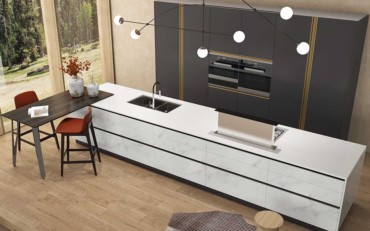 Nhà bếp hiện đại màu xám và trắng Modern Galley Nhà bếp màu xám và trắng