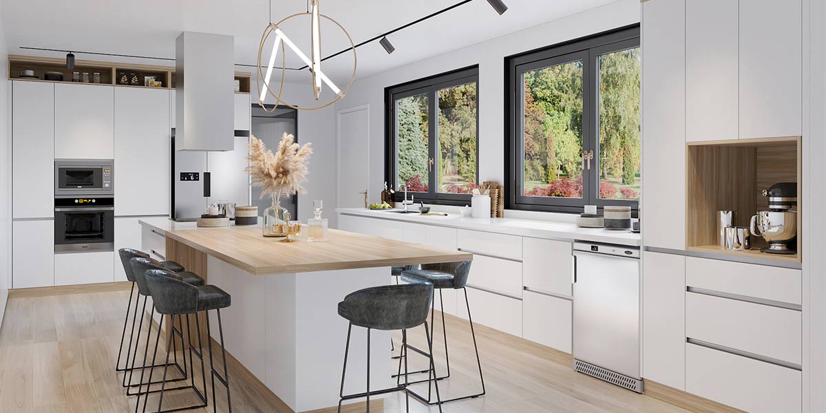 Thiết kế nhà bếp Scandinavian màu trắng hiện đại Thiết kế nhà bếp kiểu Scandinavia màu trắng hiện đại
