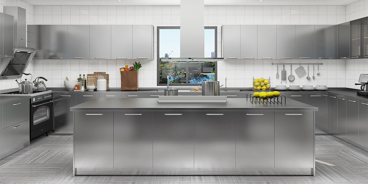 Tủ bếp inox với Đảo trung tâm