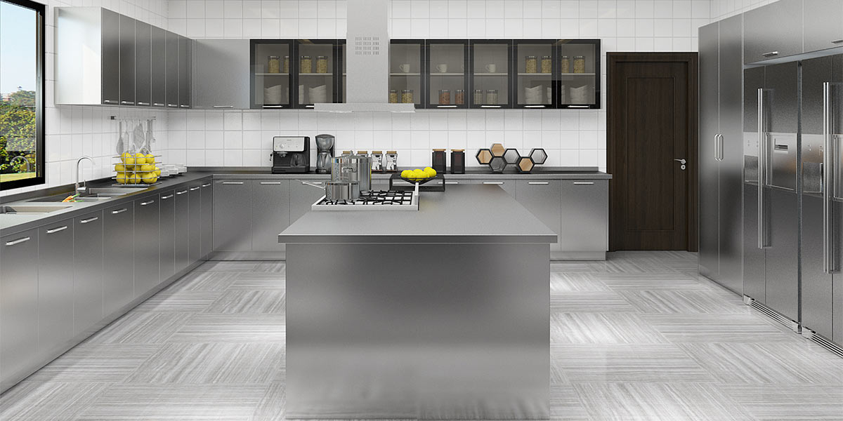 Tủ bếp inox có đảo trung tâm