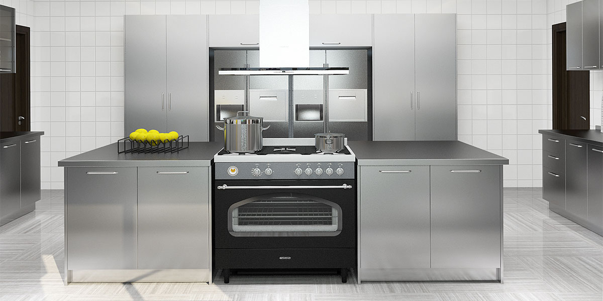 Tủ bếp inox có đảo giữa