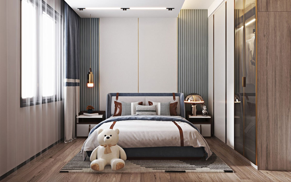 Thiết kế phòng dành cho nữ sinh màu xanh lam 