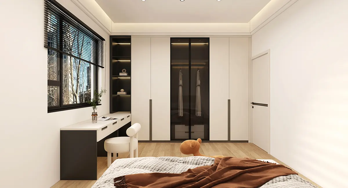 Tủ quần áo màu trắng có tay cầm âm tường