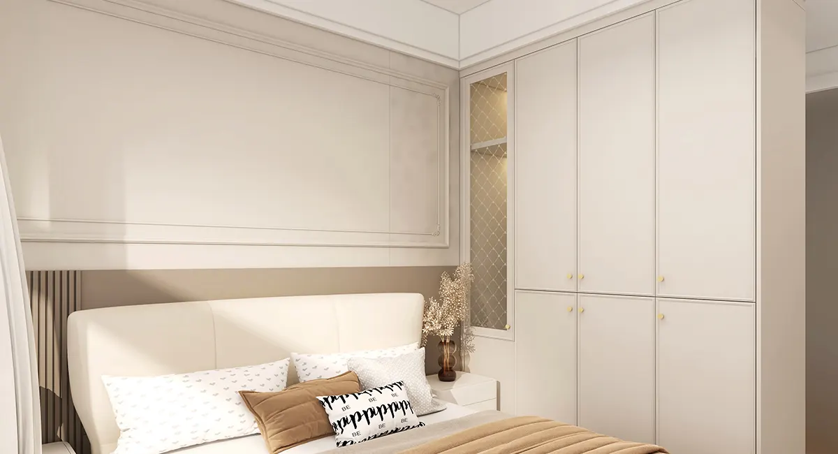 thiết kế tủ quần áo phòng ngủ màu kem