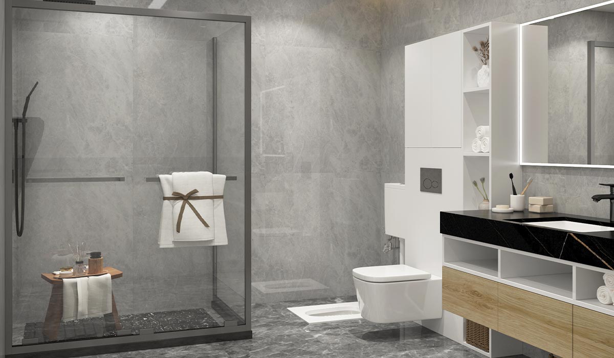 Bàn trang điểm phòng tắm tùy chỉnh với tủ bên cao
