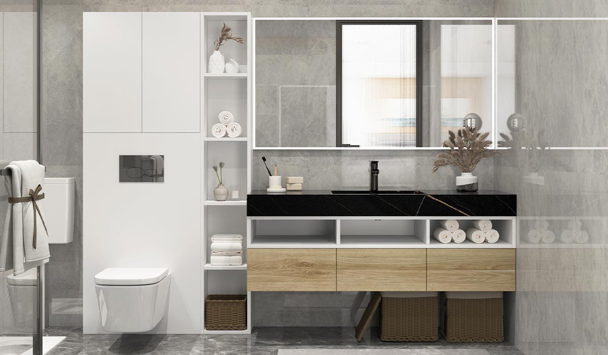 Bàn trang điểm phòng tắm tùy chỉnh có tủ bên cao