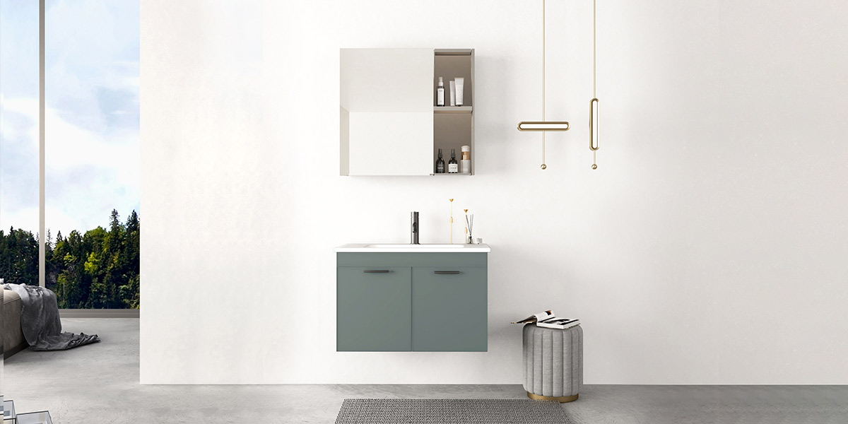 Đơn vị trang điểm treo tường màu xanh xám hiện đại Modern Blue Grey Wall Hung Vanity Unit
